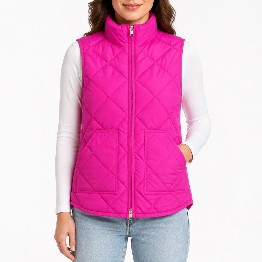 J.Crew Hot Pink Quilted Down Puffer Vest Women’s XS Fuchsia